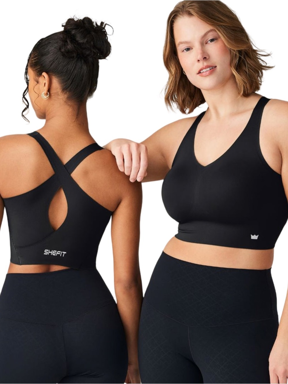 SHEFIT Women’s Luxe Size Black Seamless V‑Neck Support  Crossback Bra